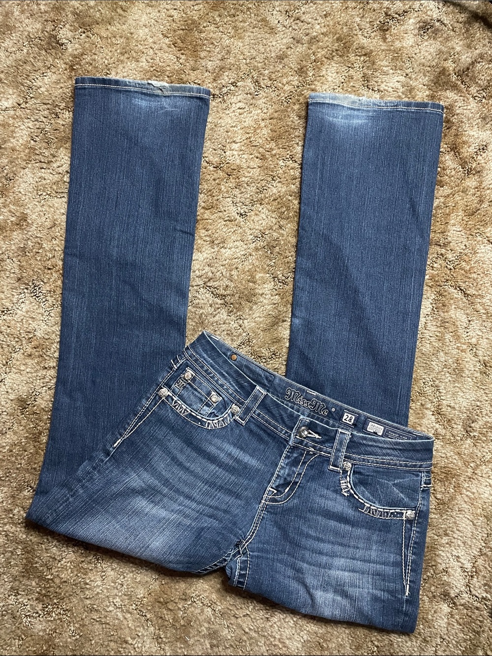 Miss Me Rhinestone Y2K Easy Bootcut Jean Size 29